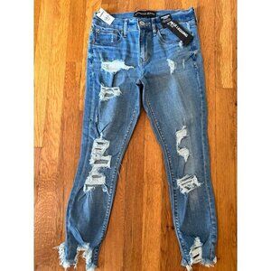 NWT Express Jeans Womens Size 4S Mid Rise Ankle Leggings Denim Distressed